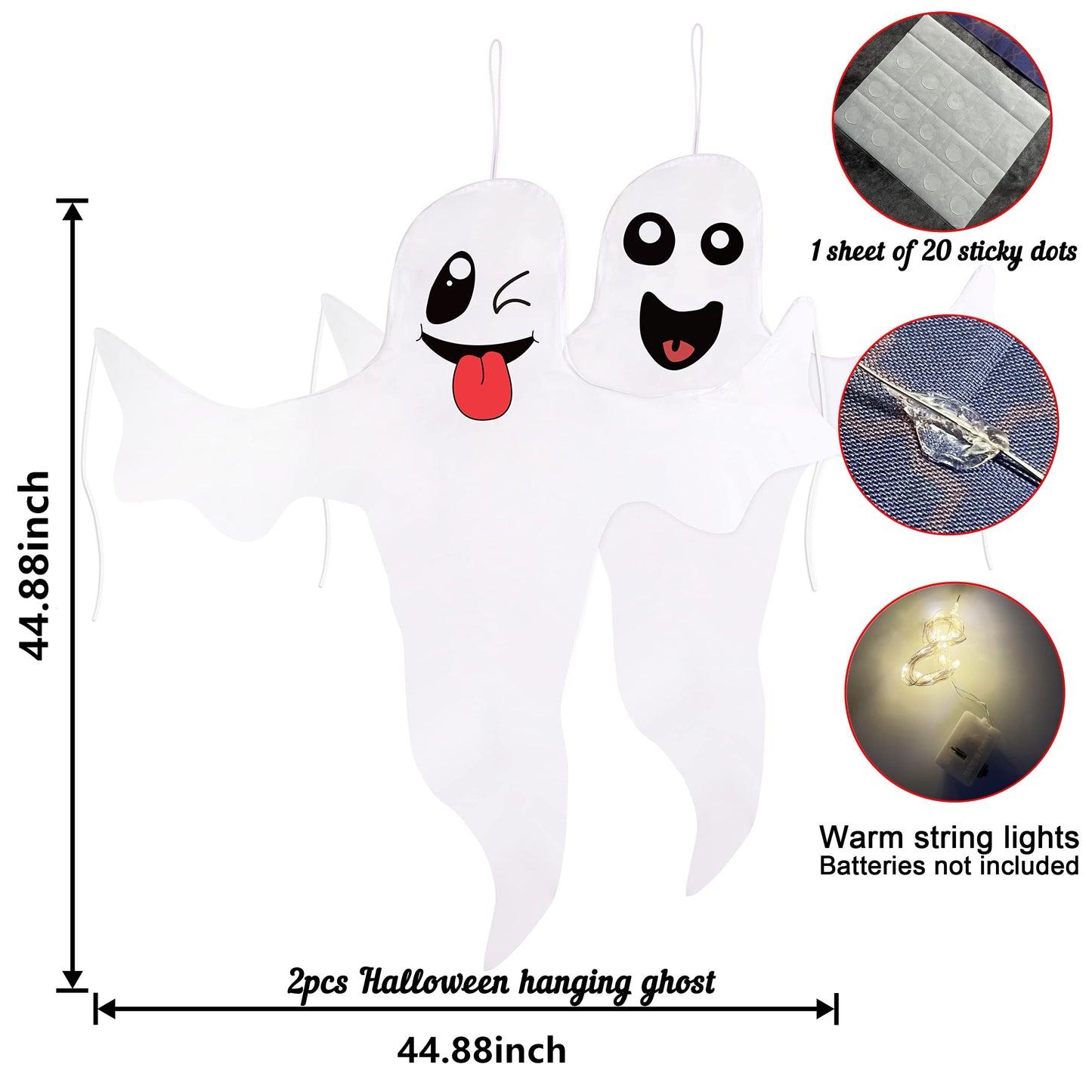 TETOU 2pcs Hanging Ghost Lighted Hallowmas Tree Hugger Friendly Spooky Lighted Ghost for Outdoor Yard Party Halloween Decor