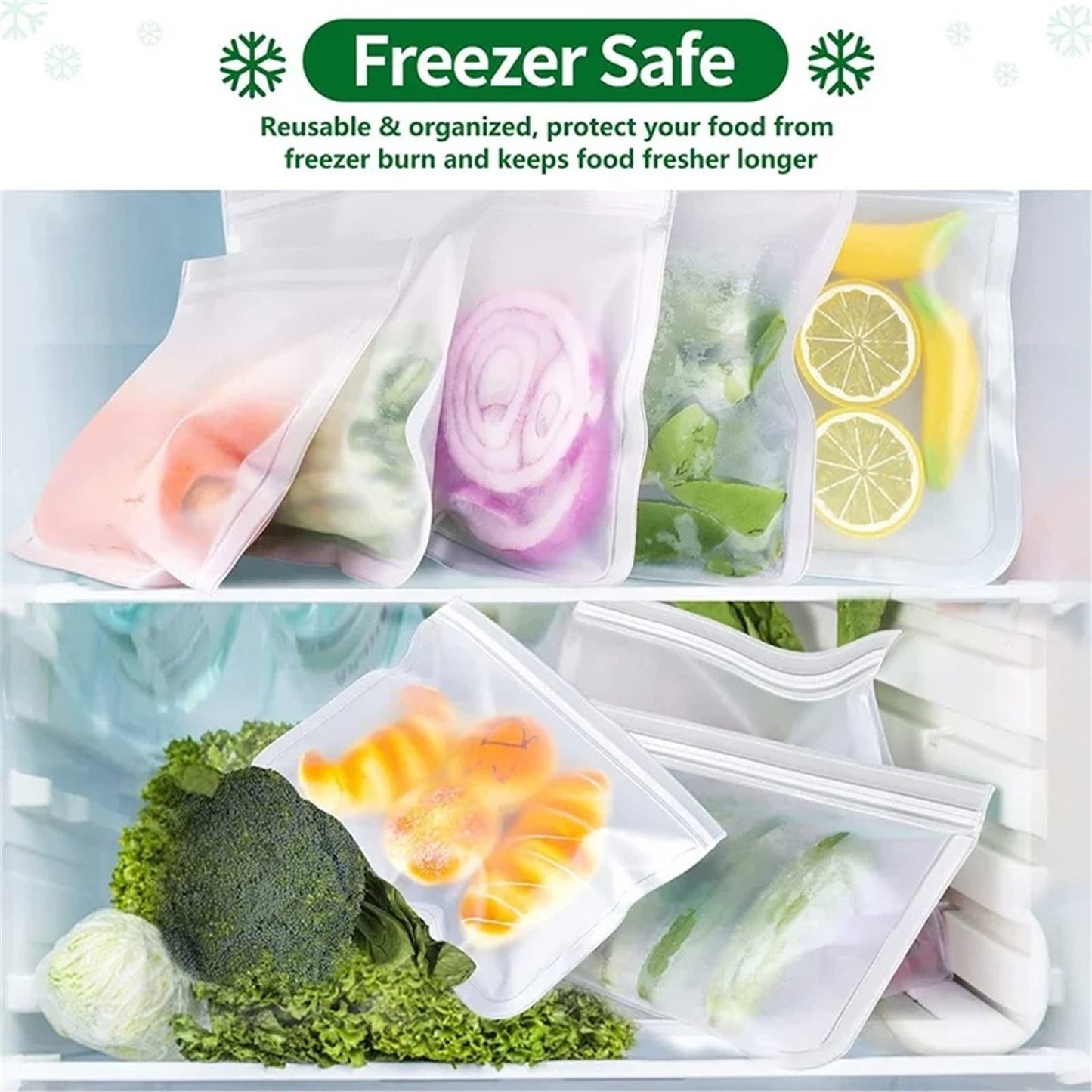 TETOU Reusable Silicone Bag, Leakproof Ziplock Food Storage Bags PEVA Freezer Bags for Sandwich Snack Vegetable Meat Cheese Lunch Kitchen Marinate Food Travel
