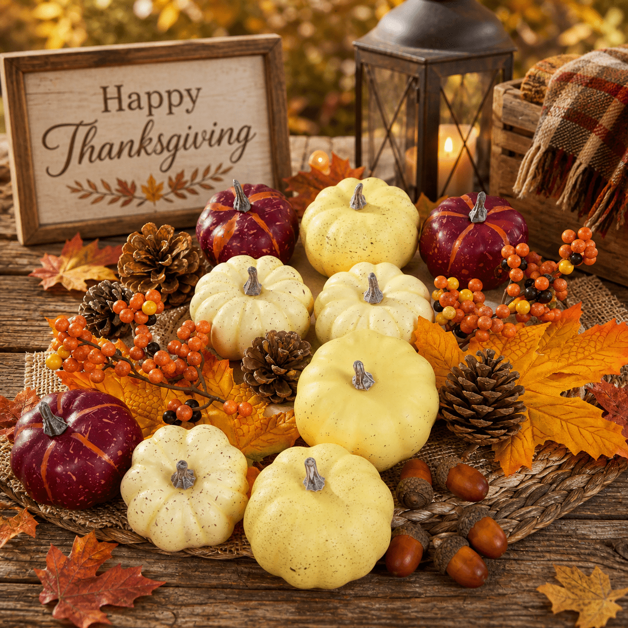 TETOU 23pcs Fall Pumpkin Decor Set, Mini Artificial Pumpkins Maple Pinecones Decor for Thanksgiving Halloween Autumn Fall Harvest Farmhouse Decorations