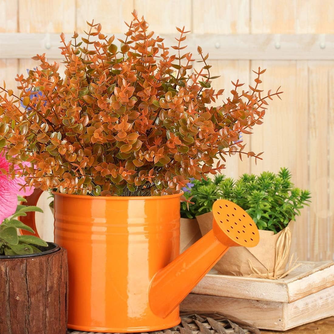 TETOU 21pcs Artificial Fake Fall Plants Outdoor, Artificial Eucalyptus Greenery Faux Plants for Fall Halloween Thanksgiving Outdoor Indoor Farmhouse Garden Patio Porch Yard Decoration