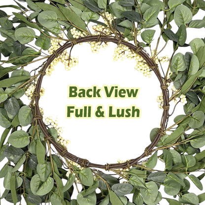 TETOU 20.5" Artificial Wreath, Eucalyptus Wreath, Spring Summer Wreath for Front Door Outside Farmhouse Decor Eucalyptus Wreath Window Hanging Wall Party Decorations