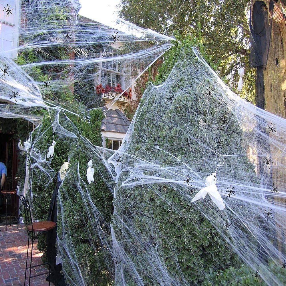 TETOU Spider Webs Hallowe'en Decorations Bonus, 300g Super Stretch Cobwebs for Hallowe'en Indoor and Outdoor Party Supplies - White