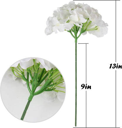 TETOU 10Pcs Silk Hydrangea Heads, Artificial Flowers Heads Fake Flower with Stems for Home Wedding Family Party Decoration - White