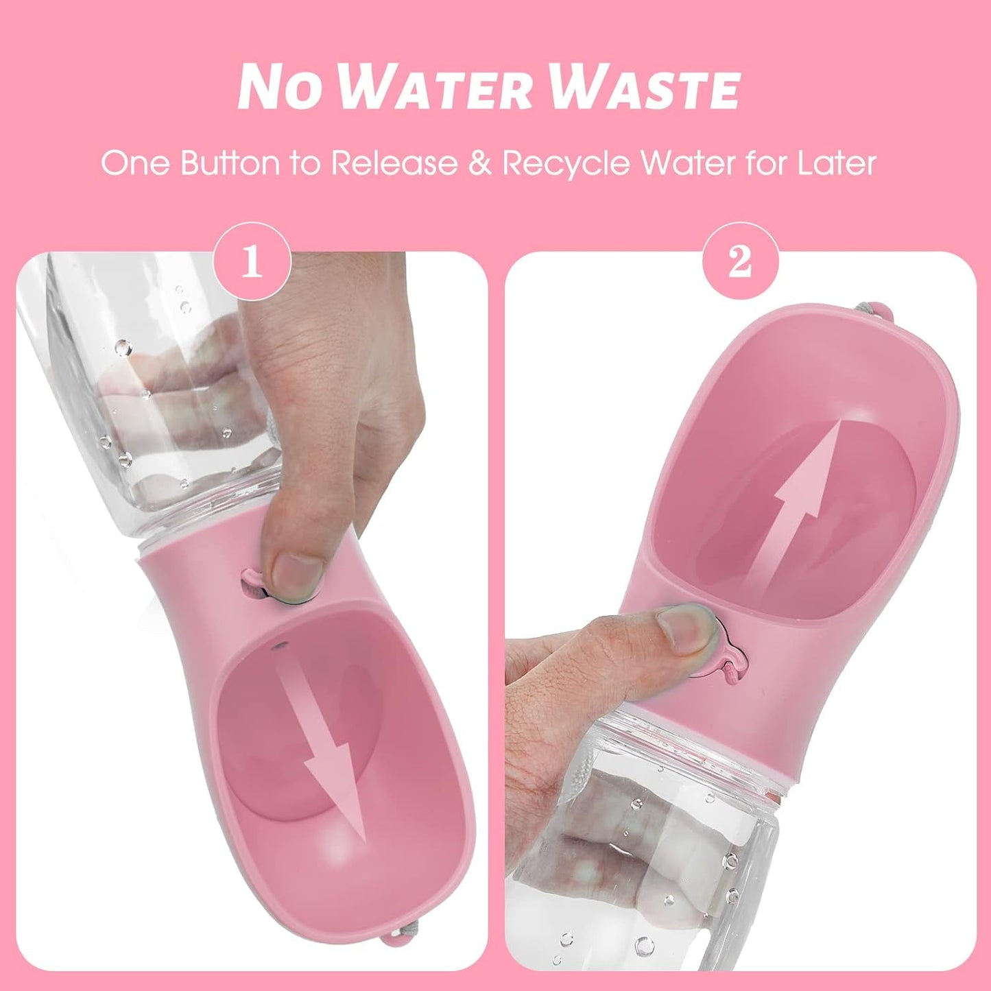 TETOU 10.2*2.7" Dog Water Bottle, 19oz Leak Proof Portable Puppy Water Dispenser with Drinking Feeder for Pets Outdoor Walking Hiking Travel Food Grade Plastic - Pink