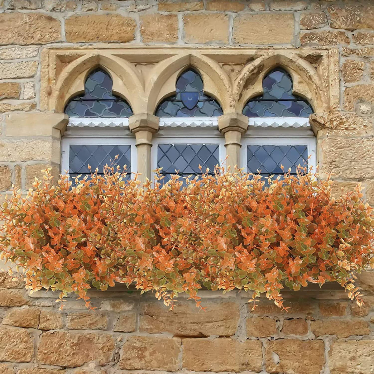 TETOU 21pcs Artificial Fake Fall Plants Outdoor, Artificial Eucalyptus Greenery Faux Plants for Fall Halloween Thanksgiving Outdoor Indoor Farmhouse Garden Patio Porch Yard Decoration