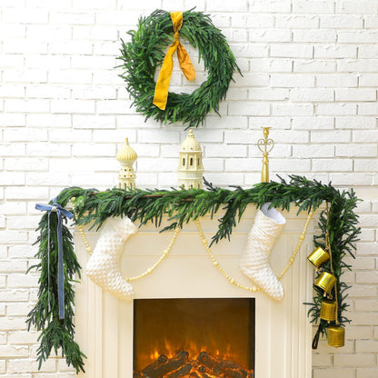 TETOU Christmas Norfolk Pine Garland 24" Diameter Faux Pine Greenery Wreath Fireplace Wall Home Decor