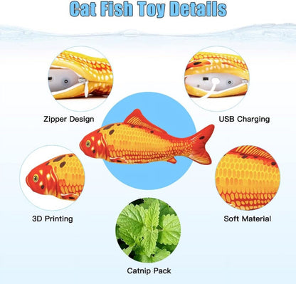 TETOU 2 Pack 11" Interactive Fish Cat Toys Flopping Fish with SilverVine and Catnip Moving Cat Kicker Cat Toys for Indoor Cats Puppy Play Chase Exercise Activity