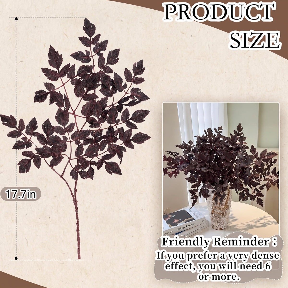 TETOU 6 Pcs 18" Artificial Cimicifuga Plant Leaf Stems,Fall Faux Plum Cimicifuga Ramosa Leaf Branch for Autumn Harvest Halloween Home Vase Wedding Farmhouse Table Mantel Decor