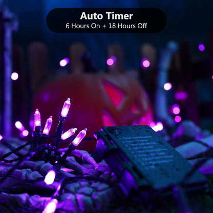 TETOU Halloween Lights, 33ft 100 LED Battery Halloween Lights, 8 Modes String Lights with Timer, Indoor Outdoor Waterproof mini Lights String for Halloween Bedroom Patio Decor - Purple