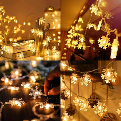 TETOU Christmas Decorations Lights,20 Ft 40 LED Snowflake String Lights Battery Operated Fairy Lights for Bedroom Room Party Home Xmas Tree Indoor Outdoor Decorations (Warm White)