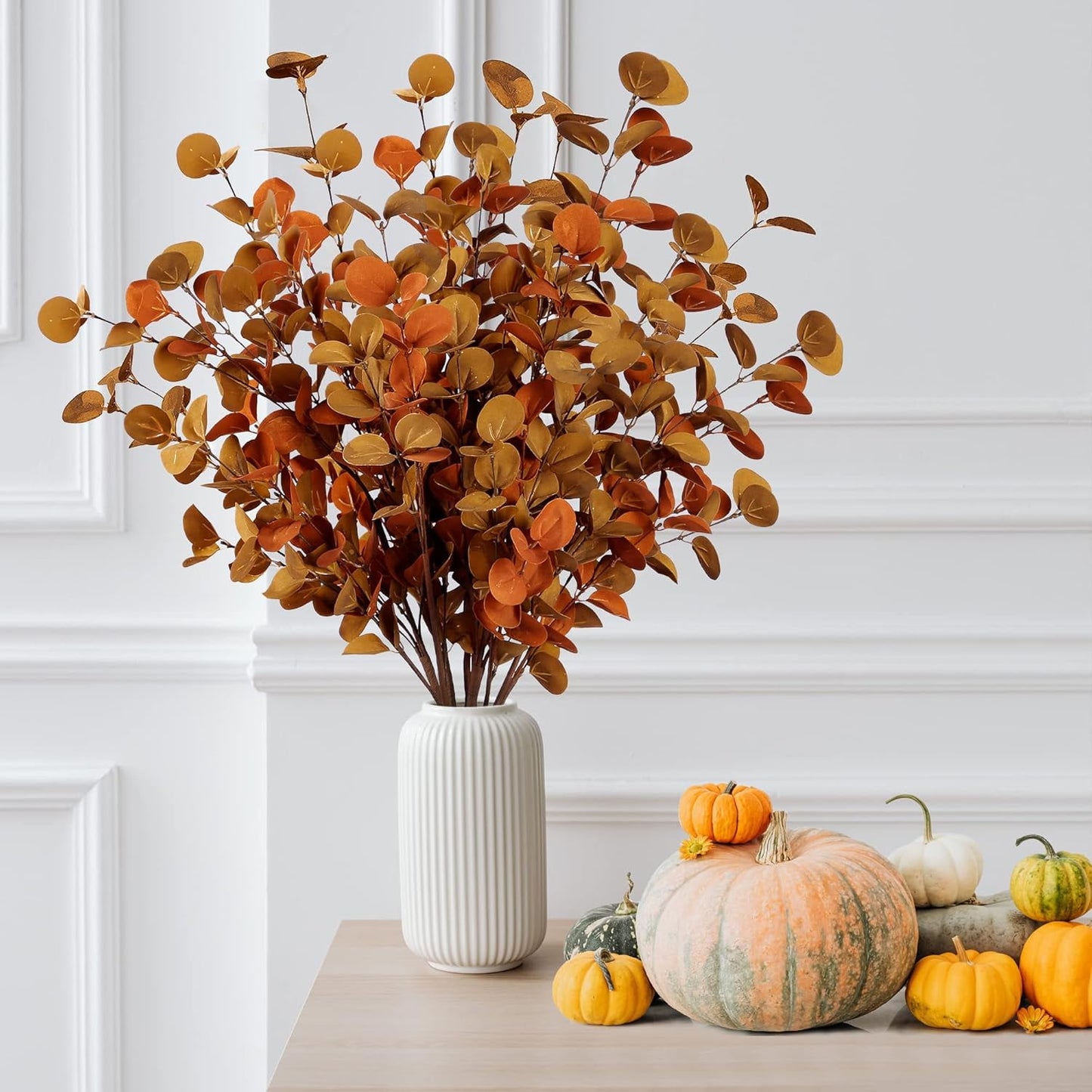 TETOU 6Pcs 26.7" Artificial Fall Eucalyptus Stems, Eucalyptus Leaf Greenery Stems Fake Plants Floral for Vase Filler Home Party Fall Thanksgiving Halloween Indoor Decoration