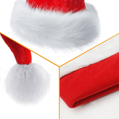 TETOU 1pc Christmas Hat,Red and White Faux Fur Plush Velvet Santa Hat for Adults Men Women Christmas New Year Festive Party