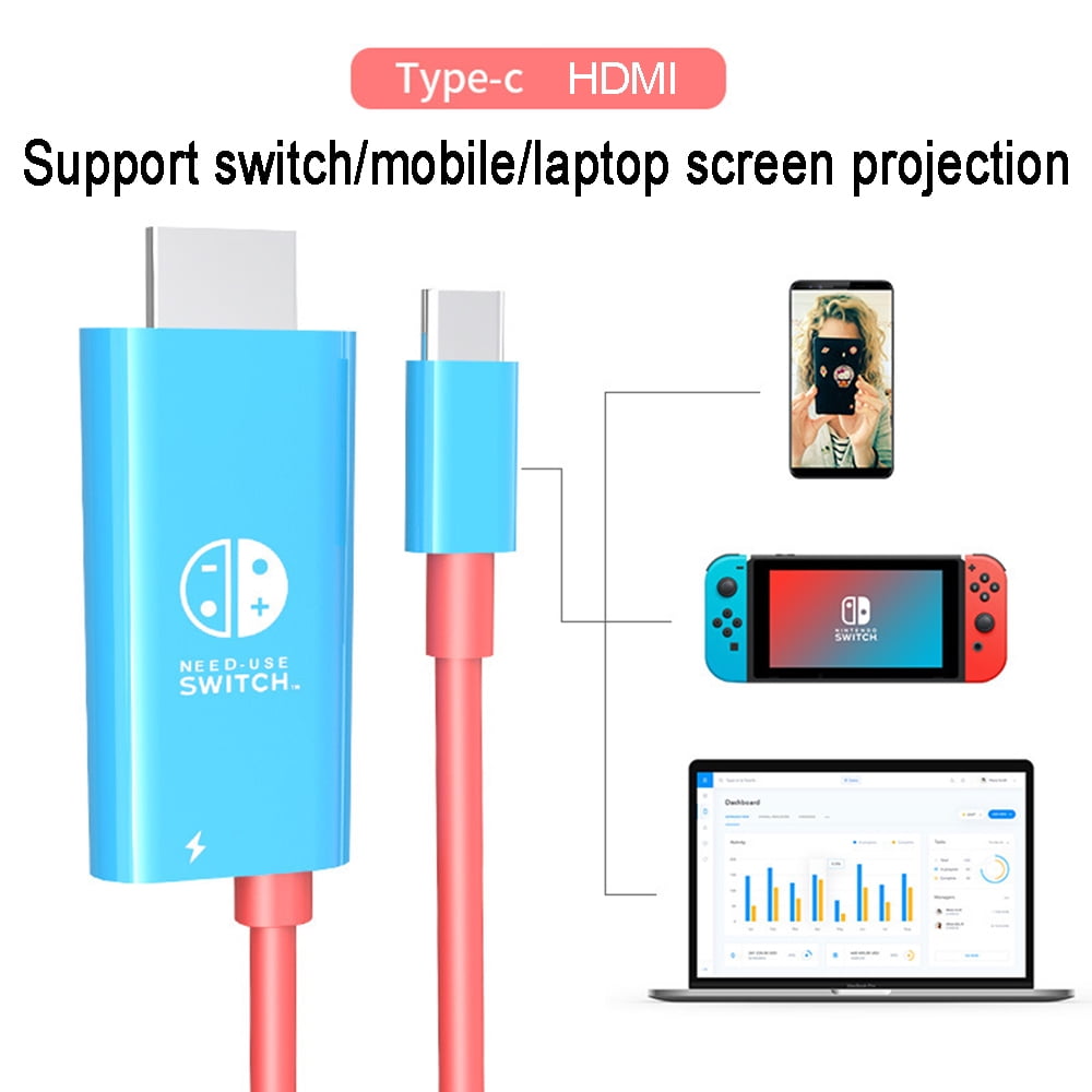 TETOU Portable USB-C/HDMI Cable Compatible with Nintendo Switch NS/OLED for Switch Dock Mode, PD powered 4K HD 6.56ft Blue