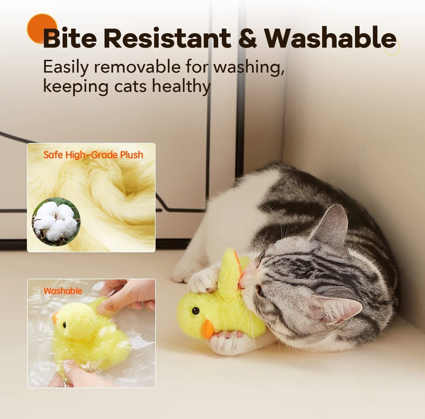 TETOU Interactive Cat Toys Rechargeable Flapping Duck Cat Toys with Catnip Duck Quacking Touch Activated Cat Toy for Indoor Cats Kitten Play Chase Exercise (No Flying)