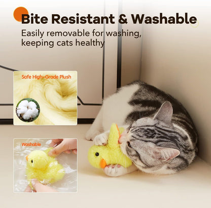 TETOU Interactive Cat Toys Rechargeable Flapping Duck Cat Toys with Catnip Duck Quacking Touch Activated Cat Toy for Indoor Cats Kitten Play Chase Exercise (No Flying)