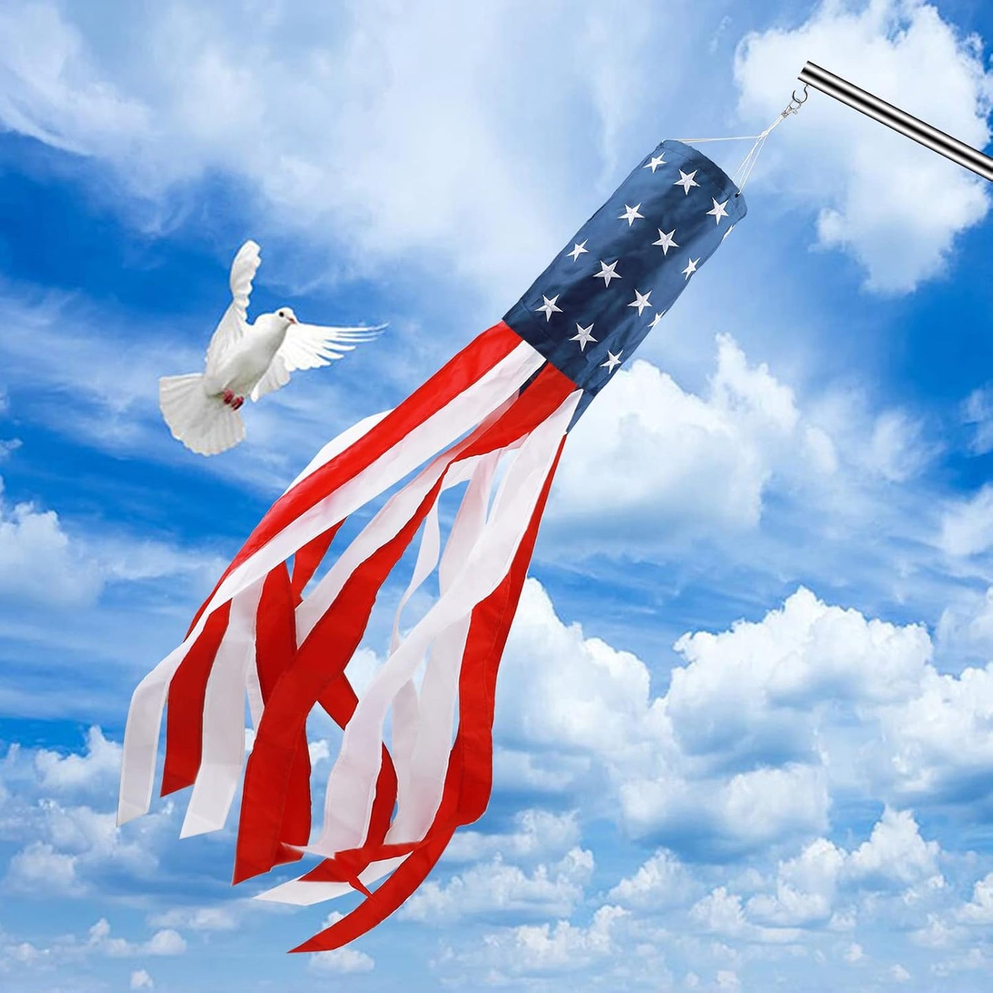 TETOU 4th of July Decorations, 40''American Flag USA Windsock with Stars for Outside Heavy Duty,Red White and Blue Fourth of July USA Patriotic Decor for Independence Day Memorial Day Veterans Day