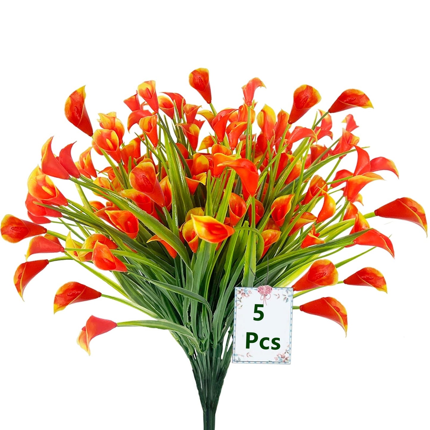 TETOU 5pcs Artificial Calla Lily Plastic Flowers UV Resistant Fake Plants Home Garden Indoor Outdoor Decor - Rose