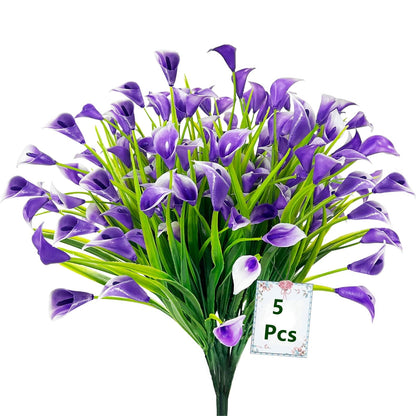 TETOU 5pcs Artificial Calla Lily Plastic Flowers UV Resistant Fake Plants Home Garden Indoor Outdoor Decor - Rose