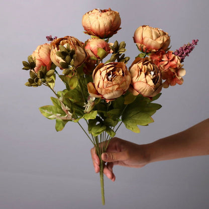 TETOU Artificial Silk Peony Flowers 1 Bouquet for Home Wedding Decoration - Dark Pink