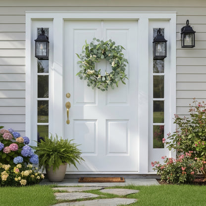 TETOU 20.5" Artificial Wreath, Eucalyptus Wreath, Spring Summer Wreath for Front Door Outside Farmhouse Decor Eucalyptus Wreath Window Hanging Wall Party Decorations