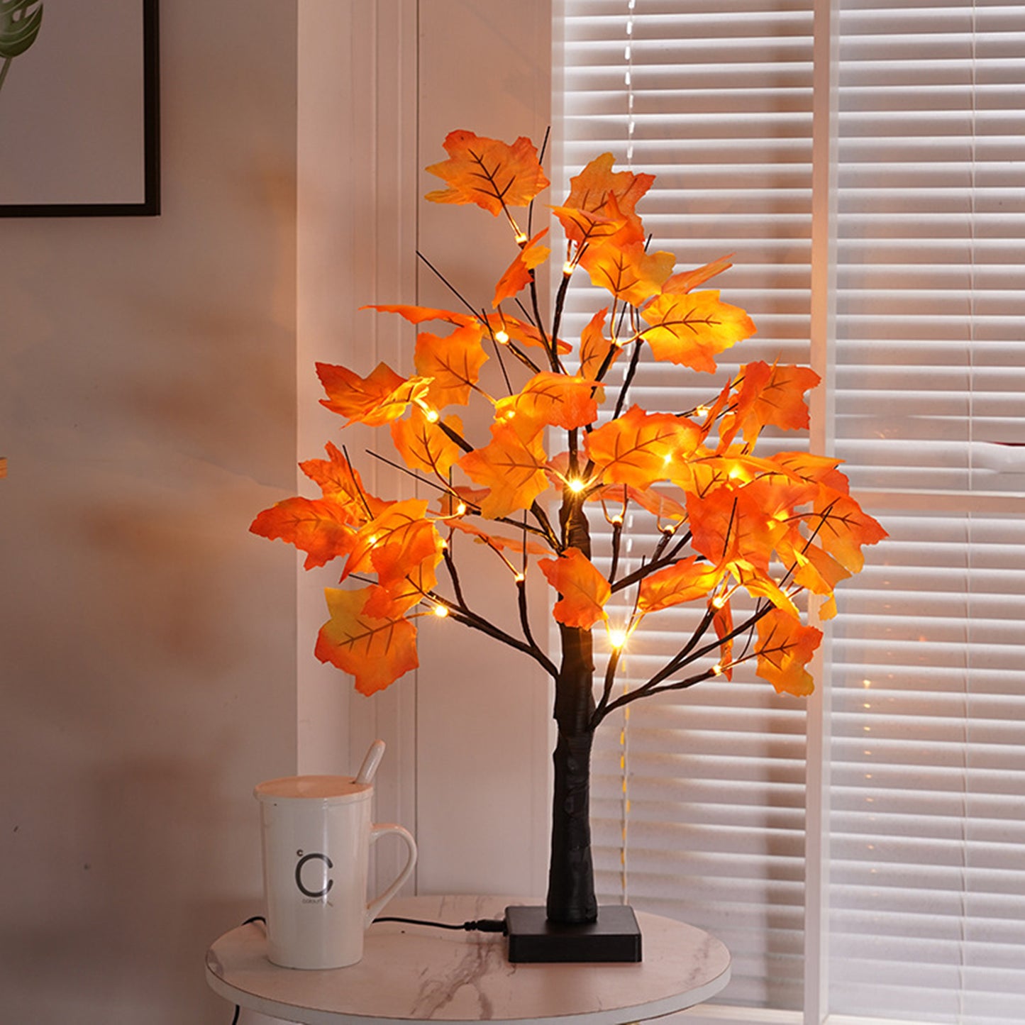 TETOU Artificial Fall Lighted Maple Tree Battery Operated 24 LED Thanksgiving Decorations Table Lights for Wedding Party Gifts Indoor Outdoor Autumn Harve'st Home Decor