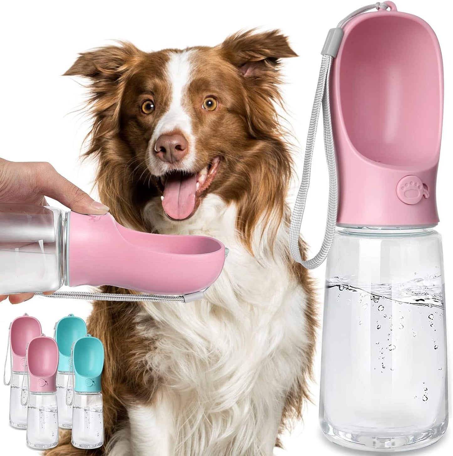 TETOU 8.3*2.5" Dog Water Bottle, 12oz Leak Proof Portable Puppy Water Dispenser with Drinking Feeder for Pets Outdoor Walking Hiking Travel Food Grade Plastic - Blue