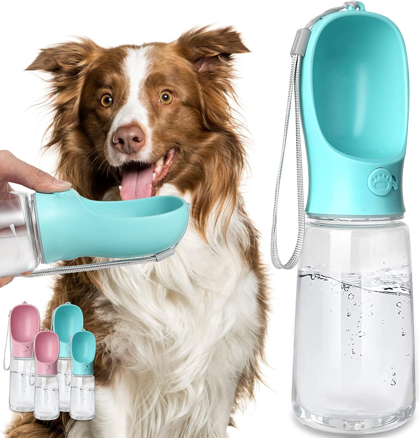 TETOU 8.3*2.5" Dog Water Bottle, 12oz Leak Proof Portable Puppy Water Dispenser with Drinking Feeder for Pets Outdoor Walking Hiking Travel Food Grade Plastic - Blue
