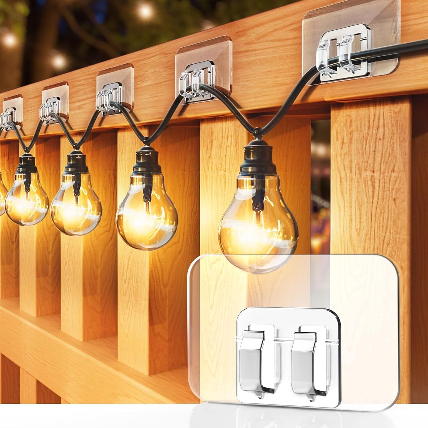 TETOU 100Pcs Hooks for Outdoor String Lights Clips, UV-Resistant Heavy Waterproof Duty String Light Hooks Clips for Outdoor Indoor String Lights Christmas and Patio Decoration - Transparent