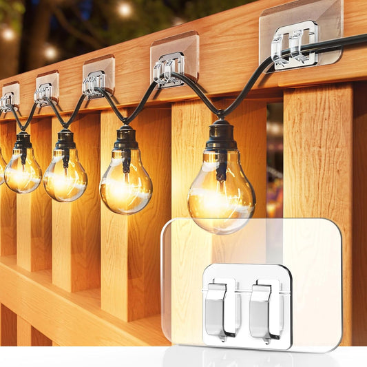 TETOU 100Pcs Hooks for Outdoor String Lights Clips, UV-Resistant Heavy Waterproof Duty String Light Hooks Clips for Outdoor Indoor String Lights Christmas and Patio Decoration - Transparent