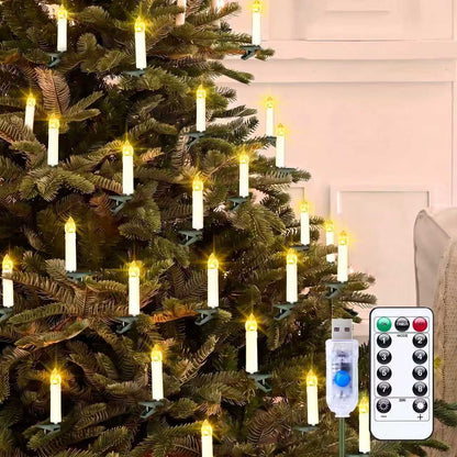TETOU 10Ft 30LED Flameless Candles Christmas Tree Decor,Clip on Candles USB Plug in String Lights with Remote and Timer for Christmas Tree Party Holiday Garden Decorations
