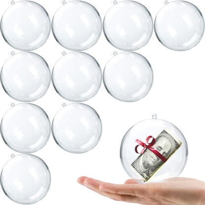 TETOU 10Pcs Christmas Ornaments Balls, 80mm Clear Plastic Fillable Ornament for Crafts, Clear Acrylic DIY Ornaments for Christmas Tree Holiday Wedding Party Home Hanging Decor