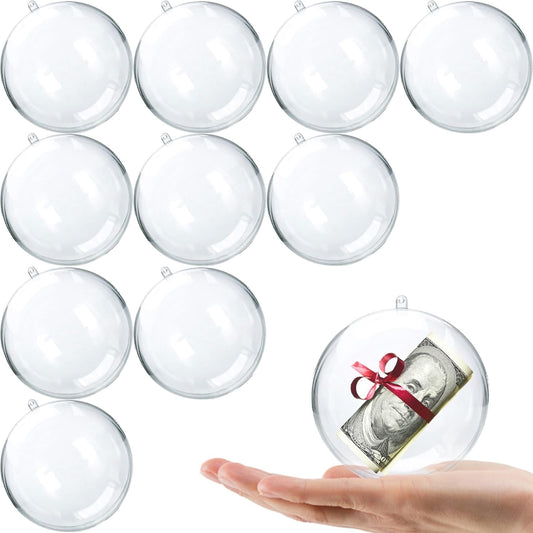 TETOU 10Pcs Christmas Ornaments Balls, 80mm Clear Plastic Fillable Ornament for Crafts, Clear Acrylic DIY Ornaments for Christmas Tree Holiday Wedding Party Home Hanging Decor