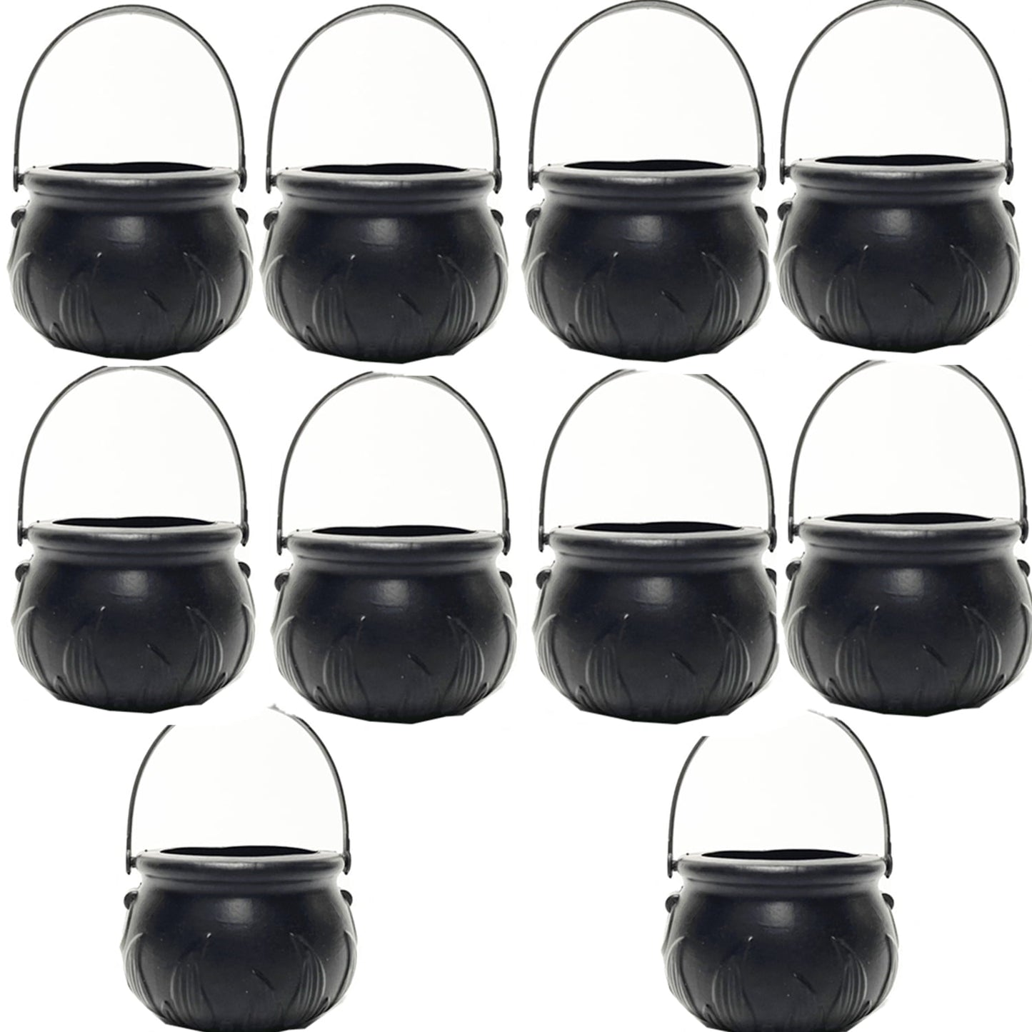 TETOU 3Pcs Mini Candy Cauldron Kettles, Plastic Hallowe'en Candy Bucket Witch's Cauldron Trick or Treat for St. Patrick's Day Hallowe'en Decoration and Kid Birthday Party Favors - Flame, Black, 1L+2S