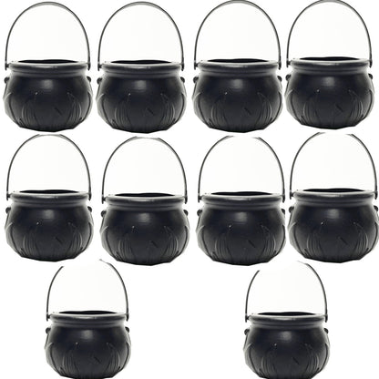 TETOU 3Pcs Mini Candy Cauldron Kettles, Plastic Hallowe'en Candy Bucket Witch's Cauldron Trick or Treat for St. Patrick's Day Hallowe'en Decoration and Kid Birthday Party Favors - Flame, Black, 1L+2S