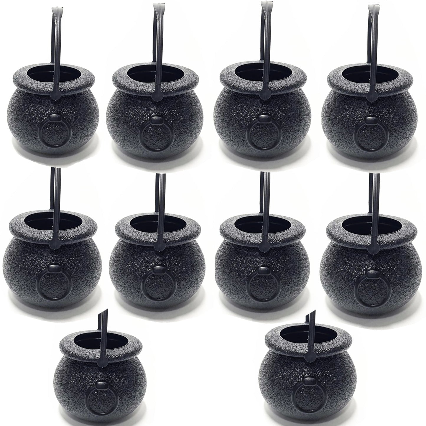 TETOU 3Pcs Mini Candy Cauldron Kettles, Plastic Hallowe'en Candy Bucket Witch's Cauldron Trick or Treat for St. Patrick's Day Hallowe'en Decoration and Kid Birthday Party Favors - Flame, Black, 1L+2S