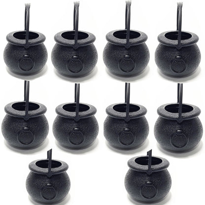 TETOU 3Pcs Mini Candy Cauldron Kettles, Plastic Hallowe'en Candy Bucket Witch's Cauldron Trick or Treat for St. Patrick's Day Hallowe'en Decoration and Kid Birthday Party Favors - Flame, Black, 1L+2S