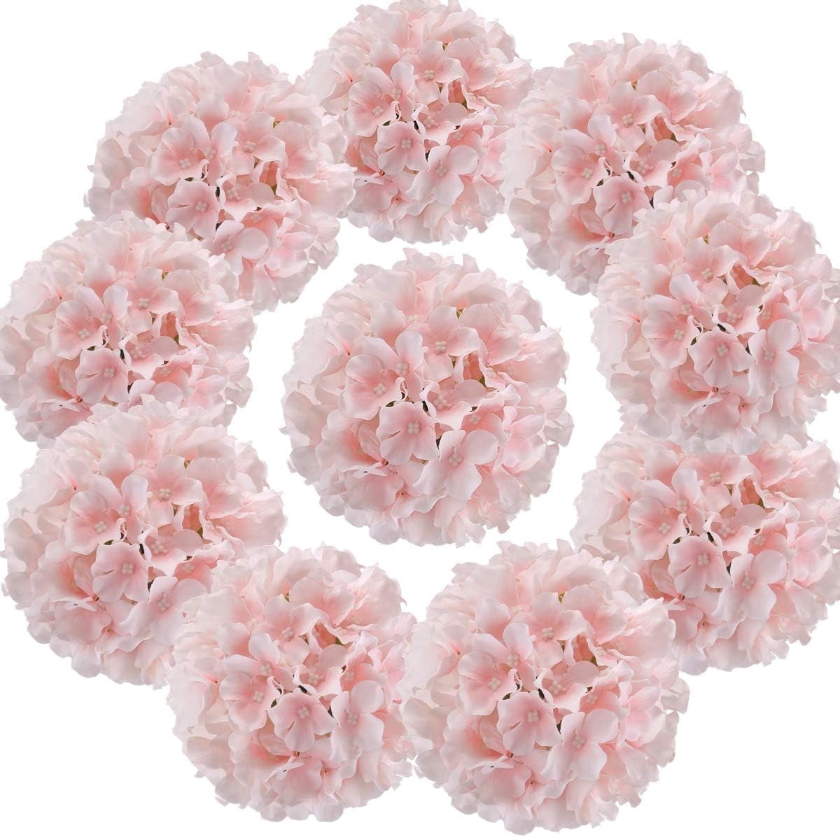 TETOU 10Pcs Silk Hydrangea Heads, Artificial Flowers Heads Fake Flower with Stems for Home Wedding Family Party Decoration - Champagne
