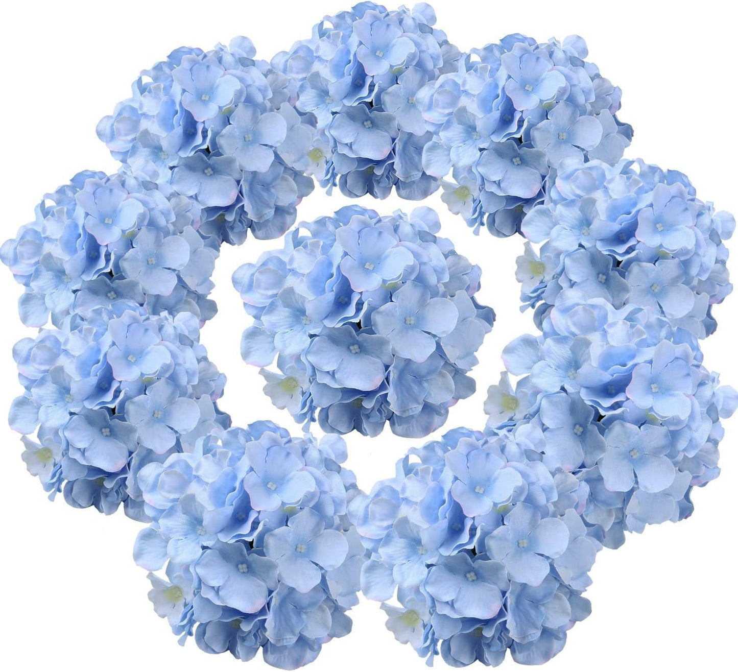 TETOU 10Pcs Silk Hydrangea Heads, Artificial Flowers Heads Fake Flower with Stems for Home Wedding Family Party Decoration - Blue