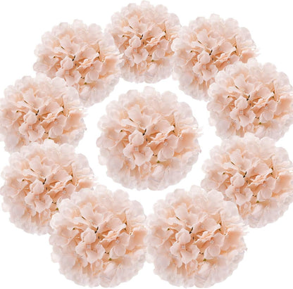 TETOU 10Pcs Silk Hydrangea Heads, Artificial Flowers Heads Fake Flower with Stems for Home Wedding Family Party Decoration - Dream Purple