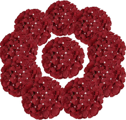 TETOU 10Pcs Silk Hydrangea Heads, Artificial Flowers Heads Fake Flower with Stems for Home Wedding Family Party Decoration - White