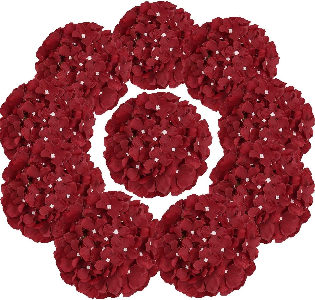 TETOU 10Pcs Silk Hydrangea Heads, Artificial Flowers Heads Fake Flower with Stems for Home Wedding Family Party Decoration - Dream Purple