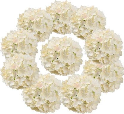 TETOU 10Pcs Silk Hydrangea Heads, Artificial Flowers Heads Fake Flower with Stems for Home Wedding Family Party Decoration - Champagne