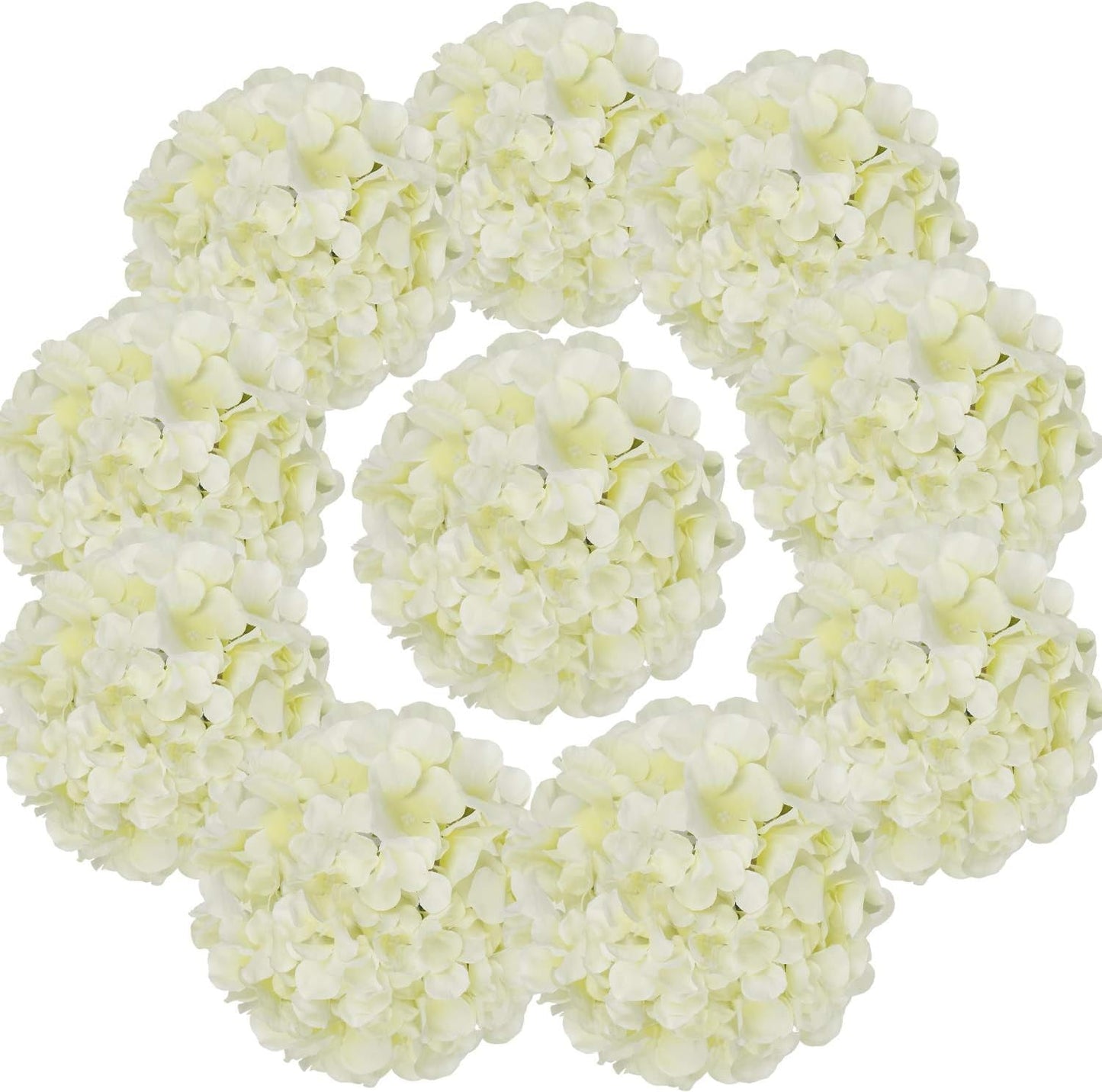 TETOU 10Pcs Silk Hydrangea Heads, Artificial Flowers Heads Fake Flower with Stems for Home Wedding Family Party Decoration - White