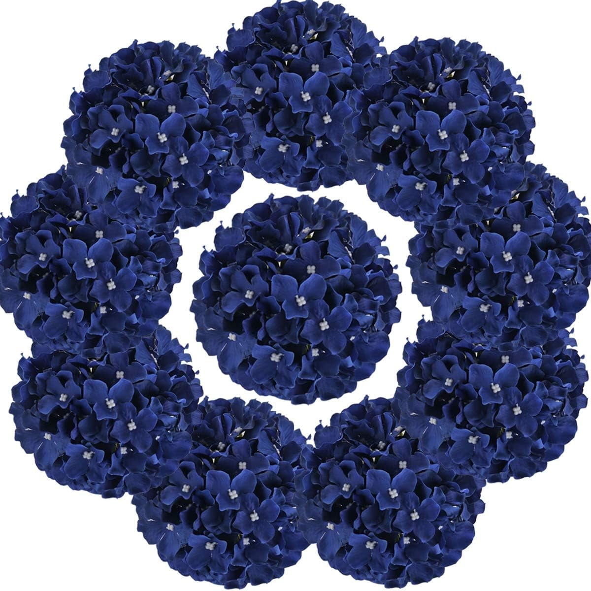 TETOU 10Pcs Silk Hydrangea Heads, Artificial Flowers Heads Fake Flower with Stems for Home Wedding Family Party Decoration - White
