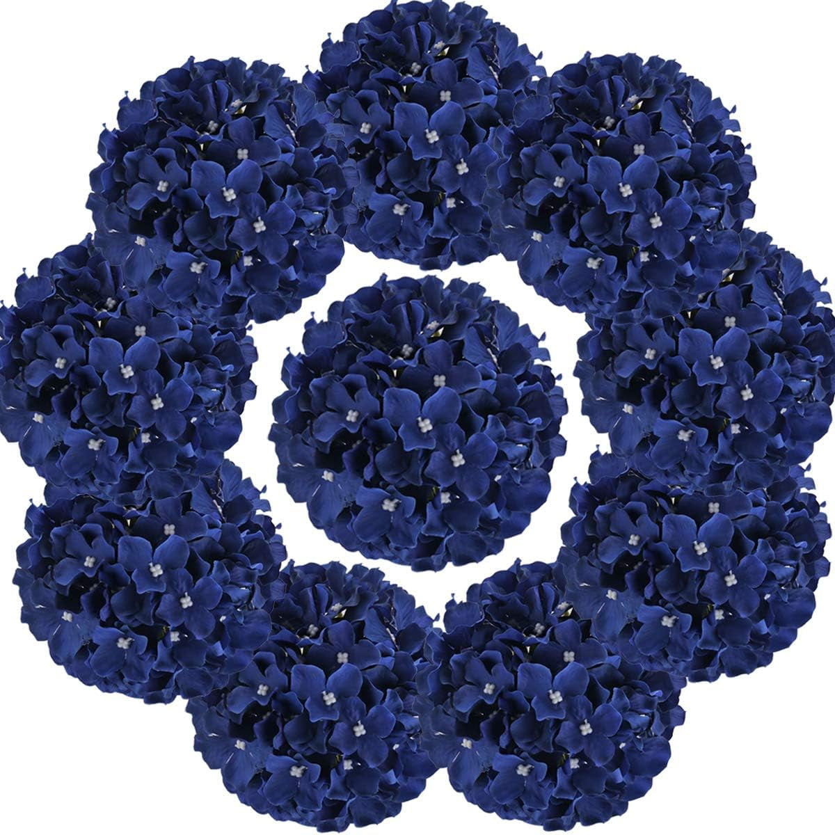 TETOU 10Pcs Silk Hydrangea Heads, Artificial Flowers Heads Fake Flower with Stems for Home Wedding Family Party Decoration - Champagne