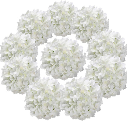 TETOU 10Pcs Silk Hydrangea Heads, Artificial Flowers Heads Fake Flower with Stems for Home Wedding Family Party Decoration - Blue
