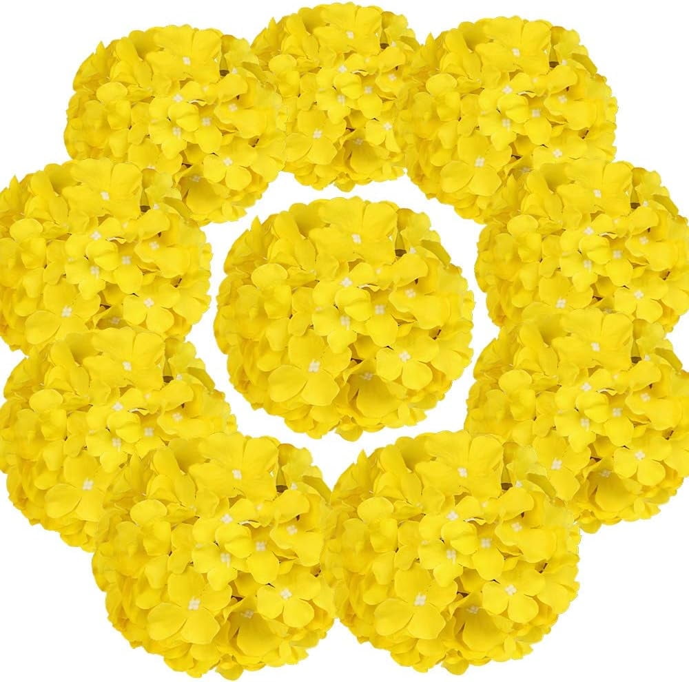 TETOU 10Pcs Silk Hydrangea Heads, Artificial Flowers Heads Fake Flower with Stems for Home Wedding Family Party Decoration - Champagne