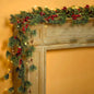 TETOU 5.9FT Christmas Garland Artificial Norfolk Smokey Pine Red Berry Garland with Lights Home Fireplace Decor