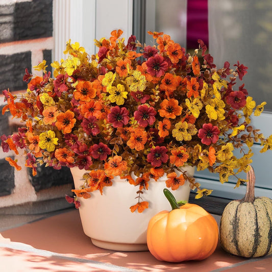 TETOU 12Pcs Artificial Fake Fall Plants Flowers for Outdoor Decoration,Faux Silk Colorful Daisy UV Resistant No Fade for Front Door Porch Patio Yard Balcony Autumn Decor(Mix color)