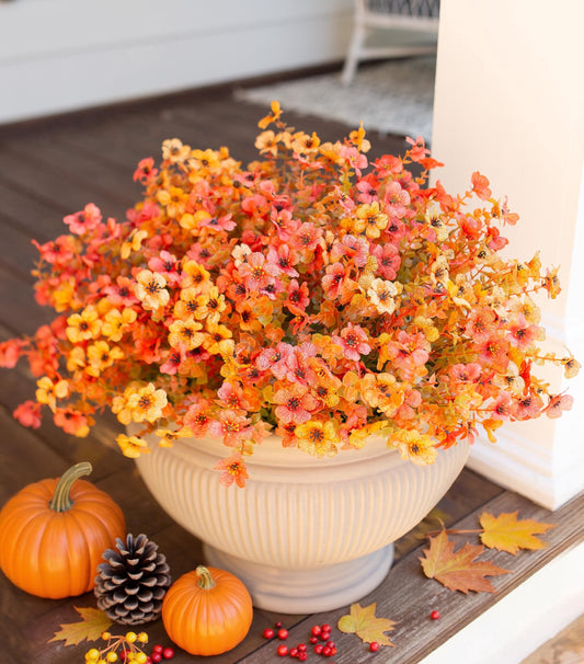 TETOU 12Pcs Artificial Plants Flowers, 13.8*7.5" Fake Silk Colorful Daisy Eucalyptus, UV Resistant Fake Flowers with Plastic Plants for Outside Home Porch Patio Window Yard Decor, Orange Brown